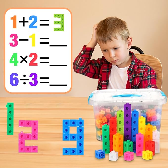 Jenaai 200 Pcs Math Cubes Counting Blocks Linking Connecting Cubes Math Manipulatives with Storage Container Educational Toy for Kids Age 4-8 Kindergarten STEM Activities Preschool(Blue)