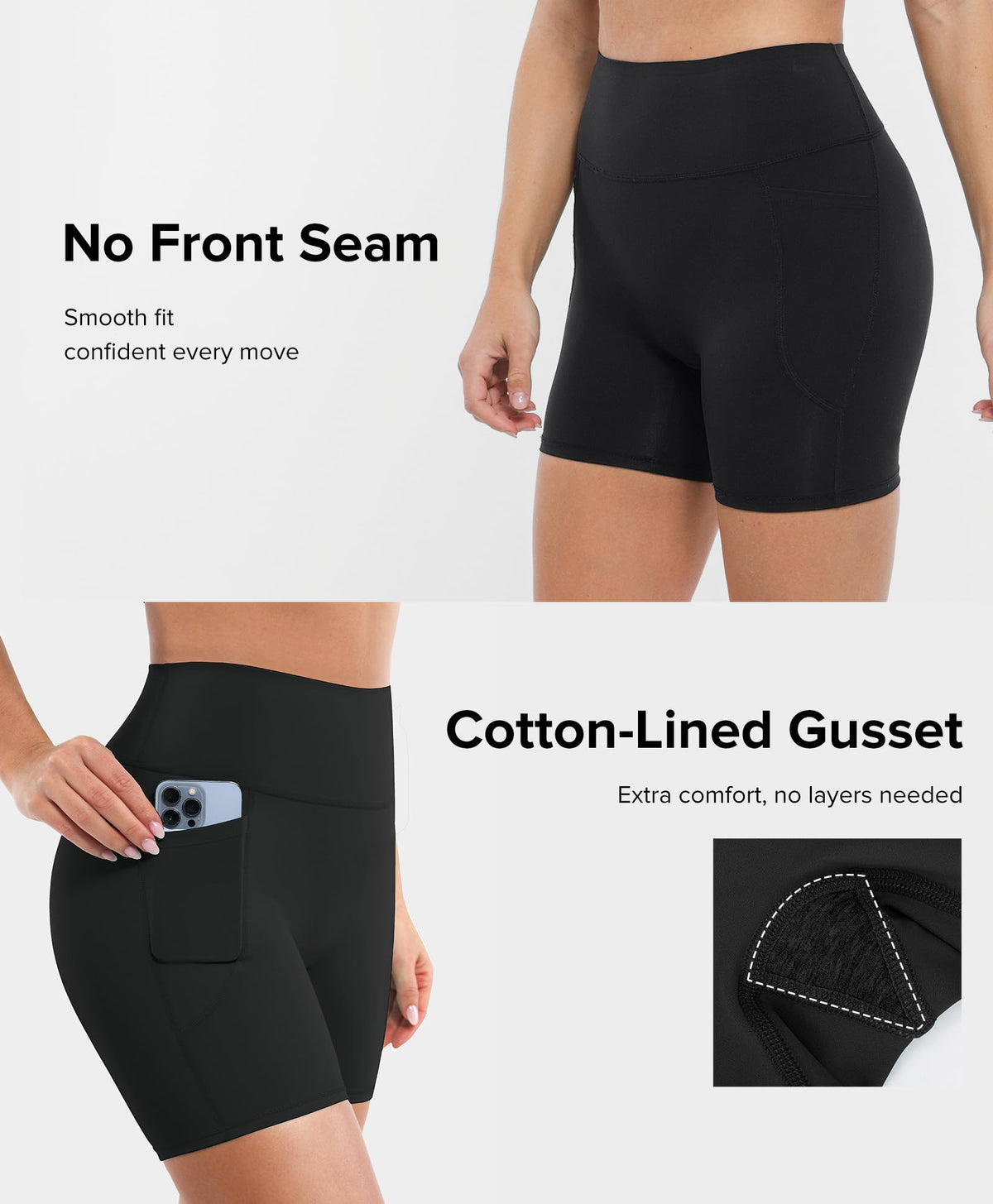 BRXL Biker Shorts with Pockets No Front Seam Spandex Yoga Shorts A-Black