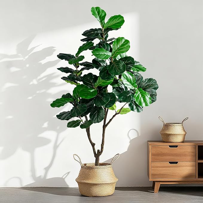 Artificial Fiddle Leaf Fig Tree 6ft with White Planter Realistic Fiddle Leaf Lyrata Plant Tall Fake Tree with Natural-Looking Leaves Fake Tree for Indoor Outdoor Home Office Decor