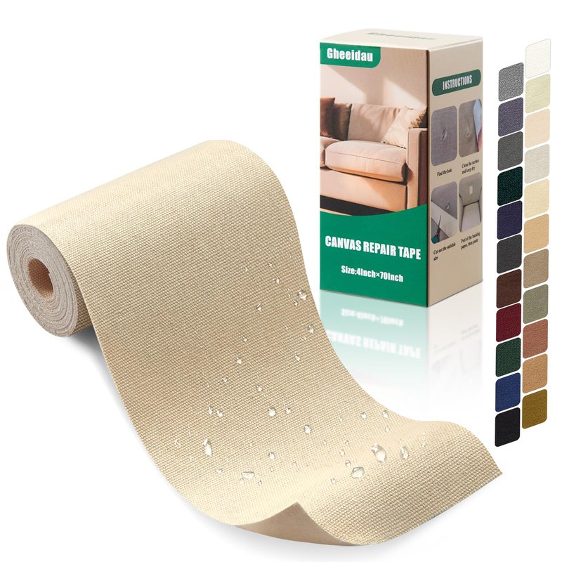 Gheeidau Canvas Repair Tape 4×70 Inch Waterproof Self-Adhesive Fabric Repair Patch for Repairing Boat Covers,Tents,Patio Umbrellas,Car Seats,Luggage,Sofas.(Beige)