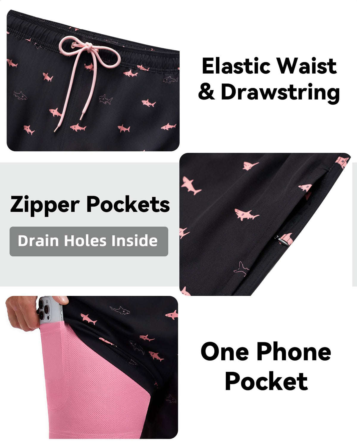 wehaia Mens Swim Trunks with Compression Liner, 7 Inch Quick Dry 2 in 1 Swim Shorts with Zipper Pockets for Summer Beach