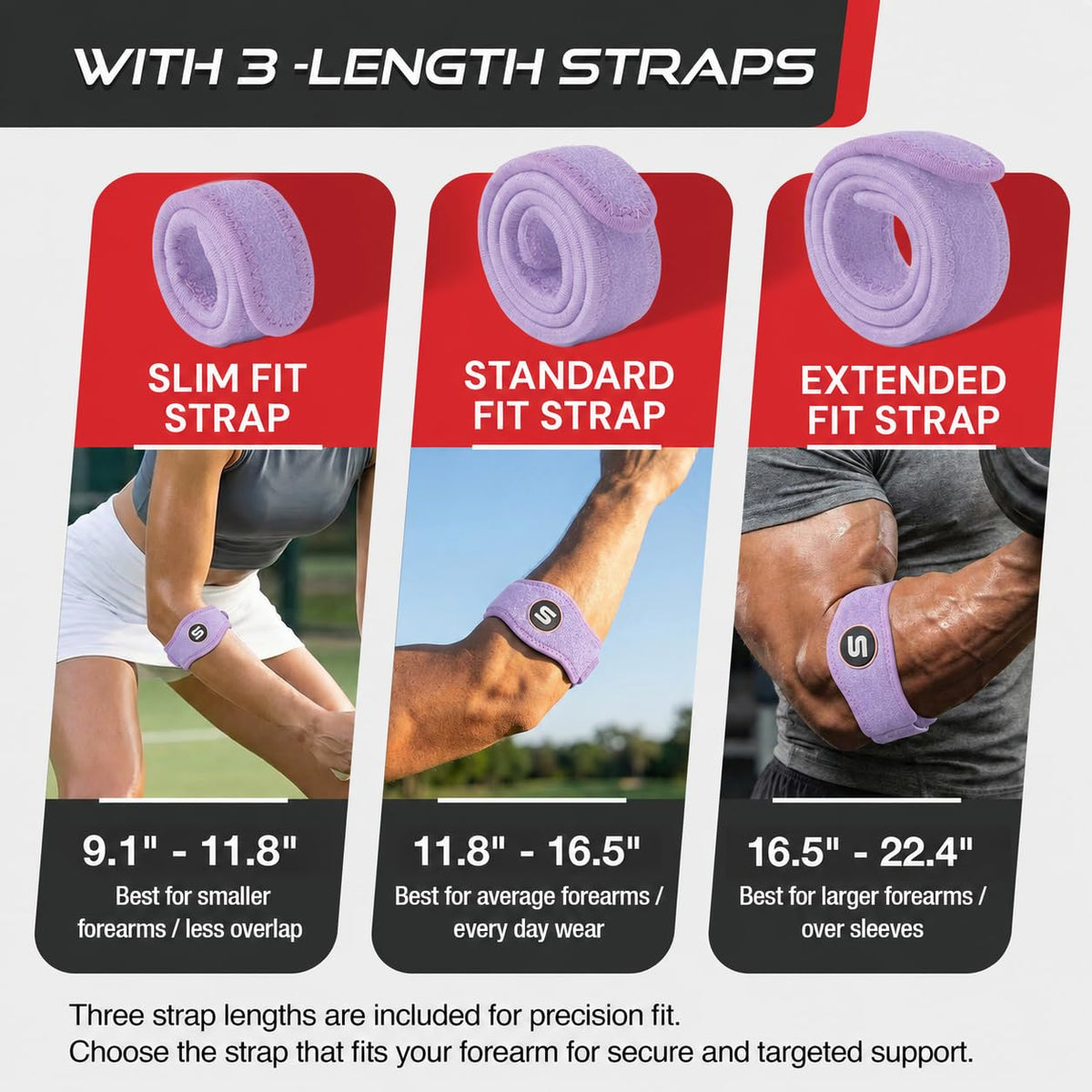 Sleeve Stars Tennis Elbow Brace for Men & Women, Elbow Brace for Tendonitis, Tennis Elbow Strap, Golfers Elbow Brace, Elbow Support Wrap for Tennis Elbow Relief, Fits 9"-23" (Single/Light Purple)