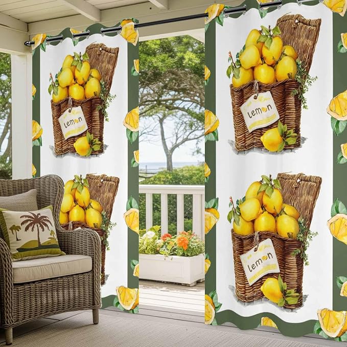 Lemon Outdoor Curtains for Patio Lemons in Baskets Summer Tropical Plants Green