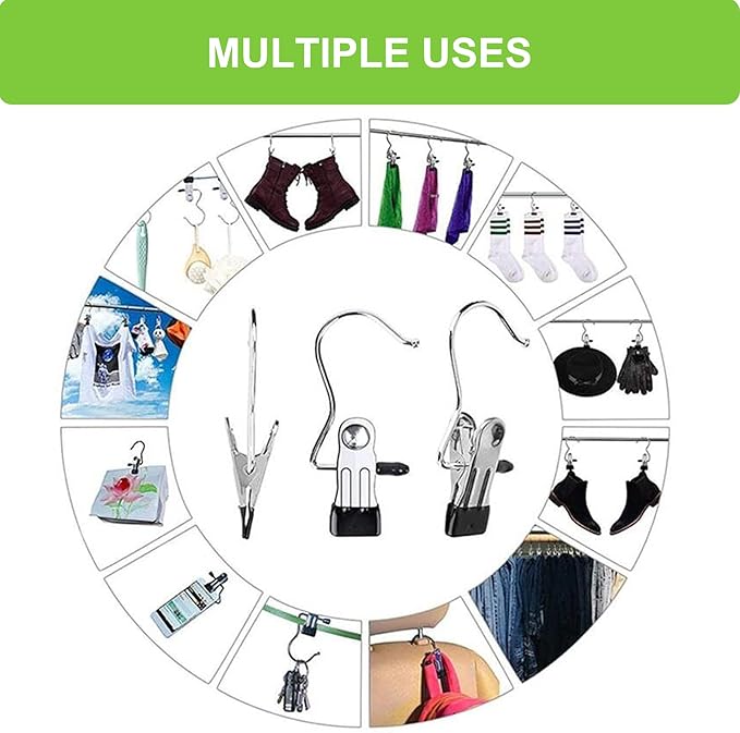 Boot Hangers Clips, 100 Pack Black Laundry Hooks Hanging Clips Clothes Pins Closet Hanger Organizer Clamps Socks Towel Clips