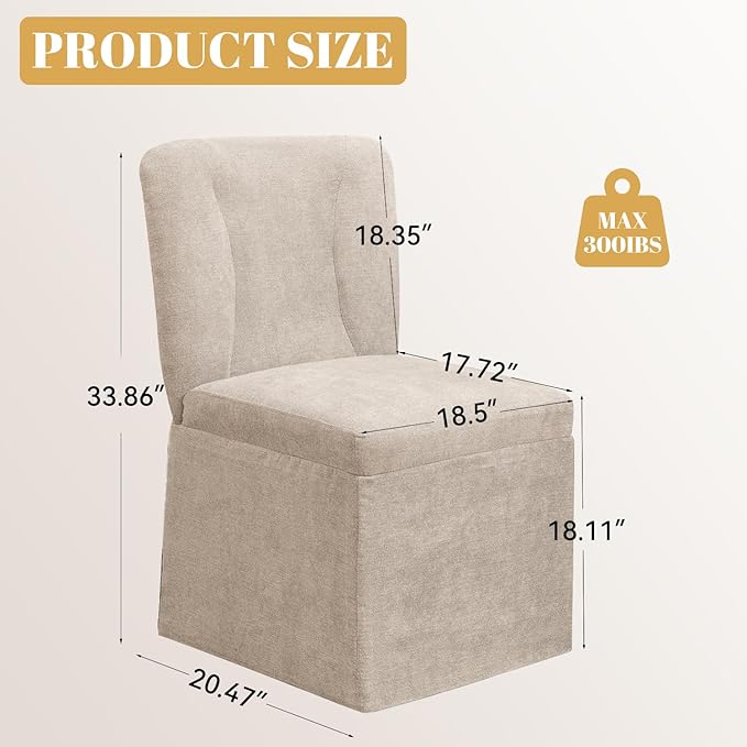 Modern Dining Chairs Set of 6, Upholstered Kitchen Table Chairs, Linen Dining Room Chairs with Metal Frame, Khaki