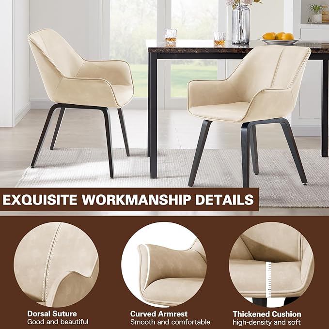 Upholstered Dining Chairs Set of 4 & 2 & 6 Faux Leather Accent Chair Living Room Chairs Kitchen & Dining Room Chairs Comfy Reading Chair for Bedroom Mid Century Modern Arm Chair (Beige, 4)