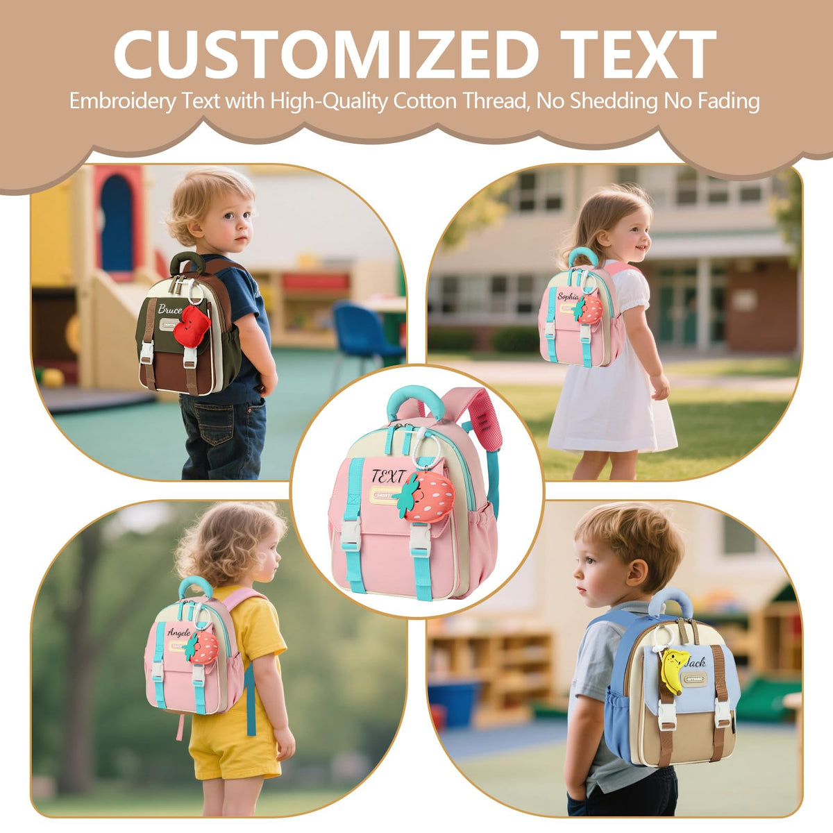 Personalized Kids Backpack Custom Embroidered Name Toddler School Bag for Girls Boys Preschool Kindergarten (brown)