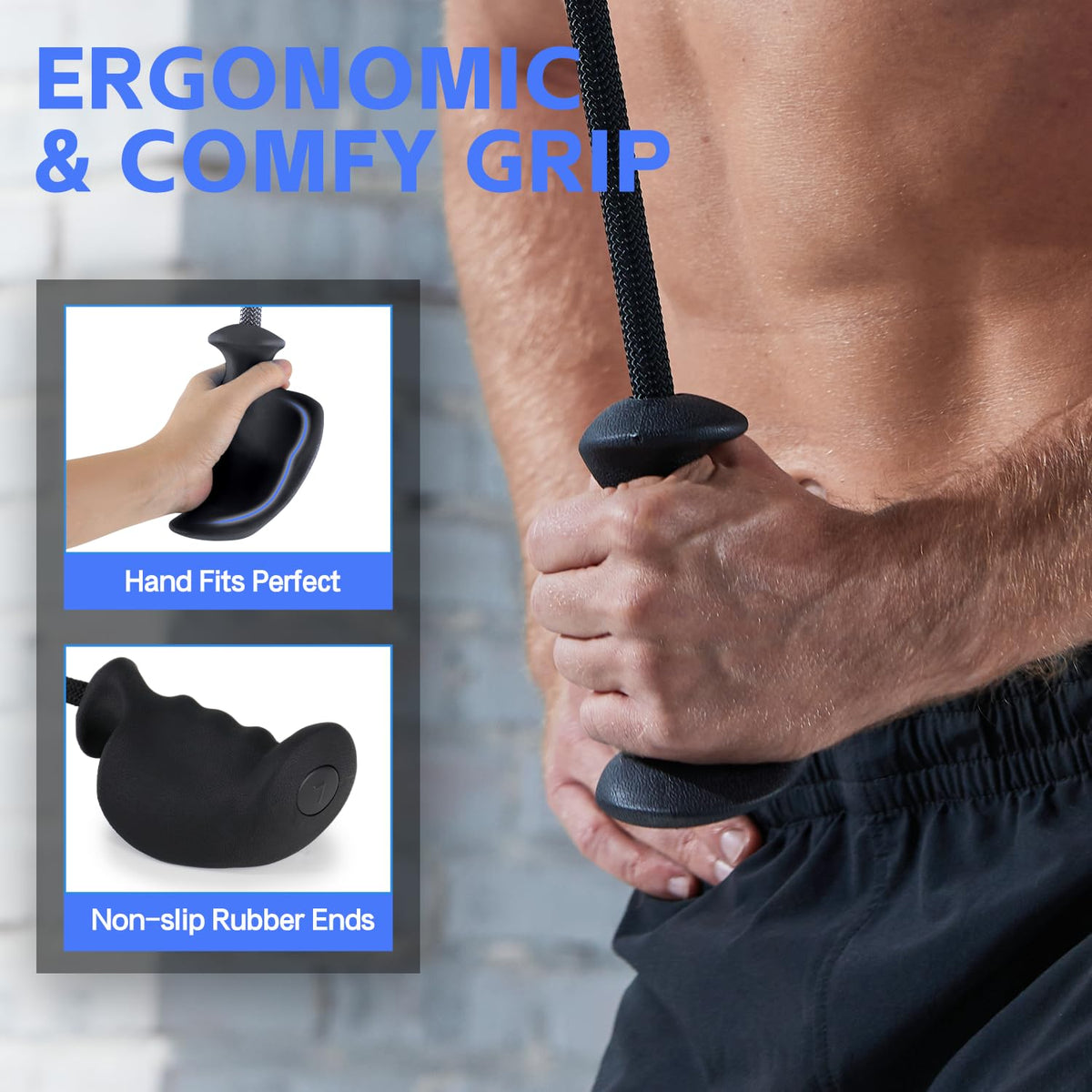 HXD-ERGO Ergonomic Tricep Rope of 2, Tricep Pull Down Attachment with Ergonomic Grip for Cable Machine - Single Arm Tricep Pull Down Cable Attachment for Gym（Black 2pcs）