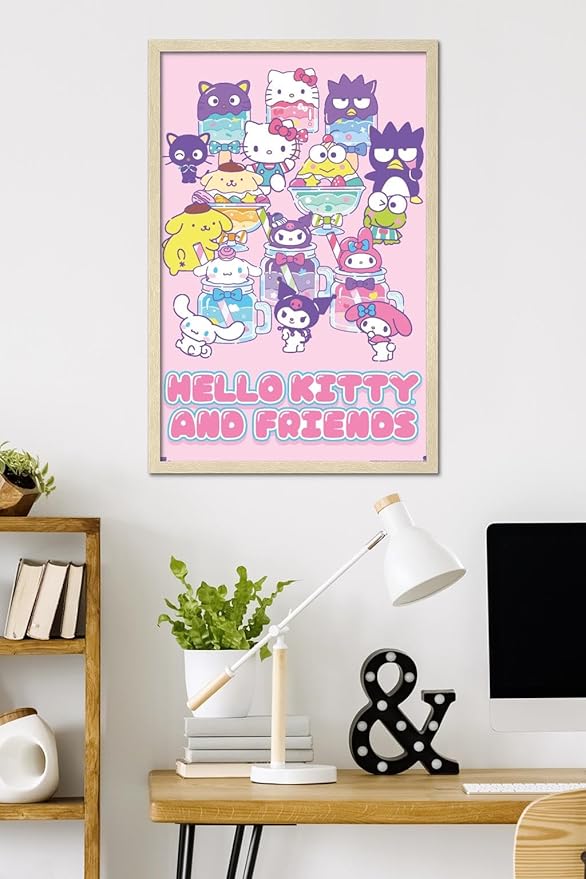 Trends International Hello Kitty and Friends: 24 Summer Fresh - Group Wall Poster, 34L x 22.4W, Blonde Framed Version