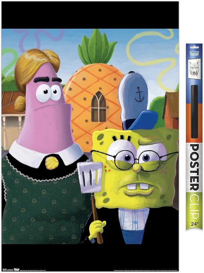 Trends International Nickelodeon Spongebob - American Gothic Wall Poster, 22.375" x 34", Premium Poster & Clip Bundle