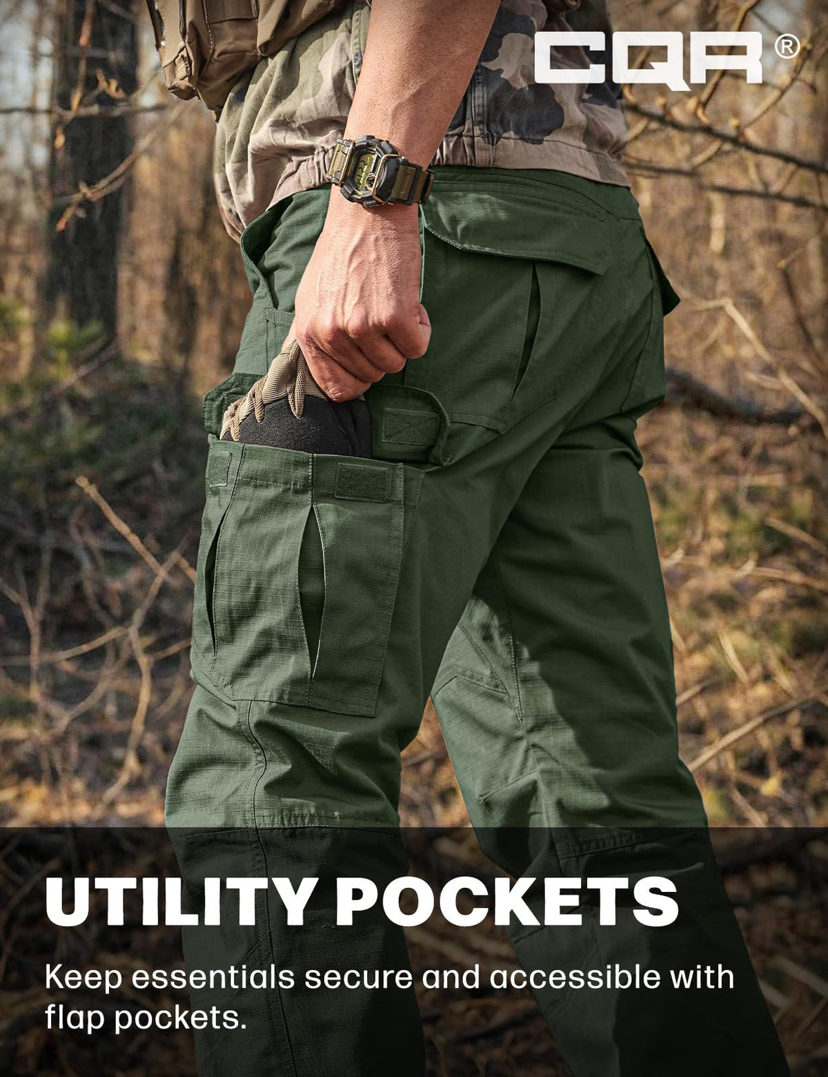 CQR Men's Tactical Pants, Water Resistant Ripstop Cargo Pants, Lightweight EDC Work Hiking Pants, Outdoor Apparel, Raider Green Kelp, 32W x 32L