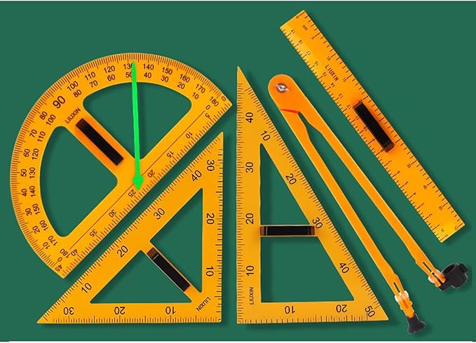 Magnetic Geometry Set on Whiteboard Math Classroom Large Protractor Triangle Ruler Plate Set Compass Drawing Tools for Teacher (5 Pieces)