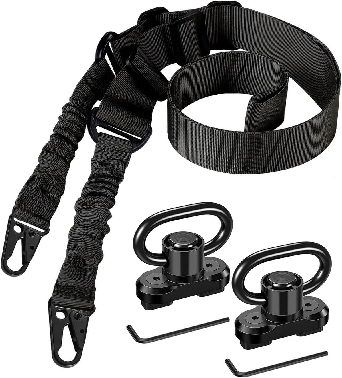 CVLIFE Rifle Sling with 2 Pack Anti-Rotation Sling Swivels,Adjustable Length Two Point Sling Elastic Cord Design for Outdoor Black