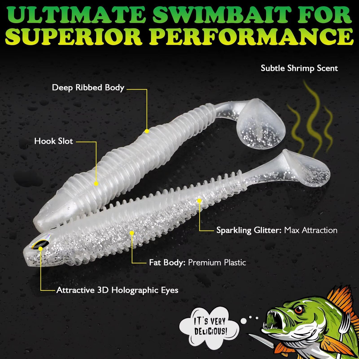 LUCKYFISHING Paddle Tail Swimbaits 10 PCS Fishing Lures Soft Plastic Lures for Trout Crappie Walleye Soft Baits for Bass Fishing Freshwater Saltwater 3.5 Inch