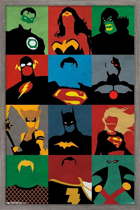 Trends International DC Comics - Justice League - Minimalist Wall Poster, 14.725" x 22.375", Barnwood Framed Version