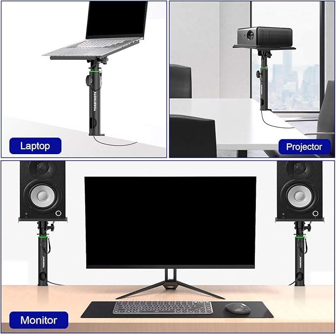Pair of Studio Monitor Stands Desk Clamp Speaker Stands 0-12°Tilt Height Adjustable with Cable Management