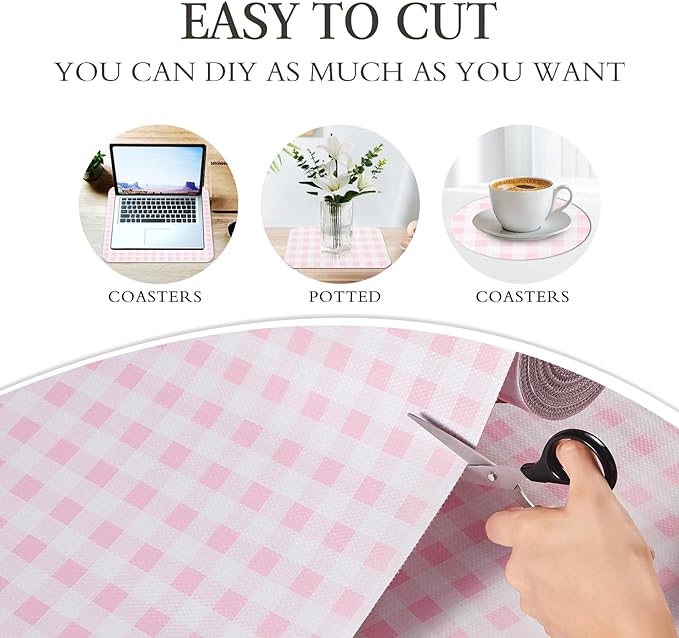 Beautysaid Shelf and Drawer Liner for Kitchen Cabinet, Non Adhesive Non Slip Shelf Paper Waterproof Washable Thickened for Dresser Pantry Shelve Bathroom Protector Liner(Pink Checkered,12 in x 30 FT)