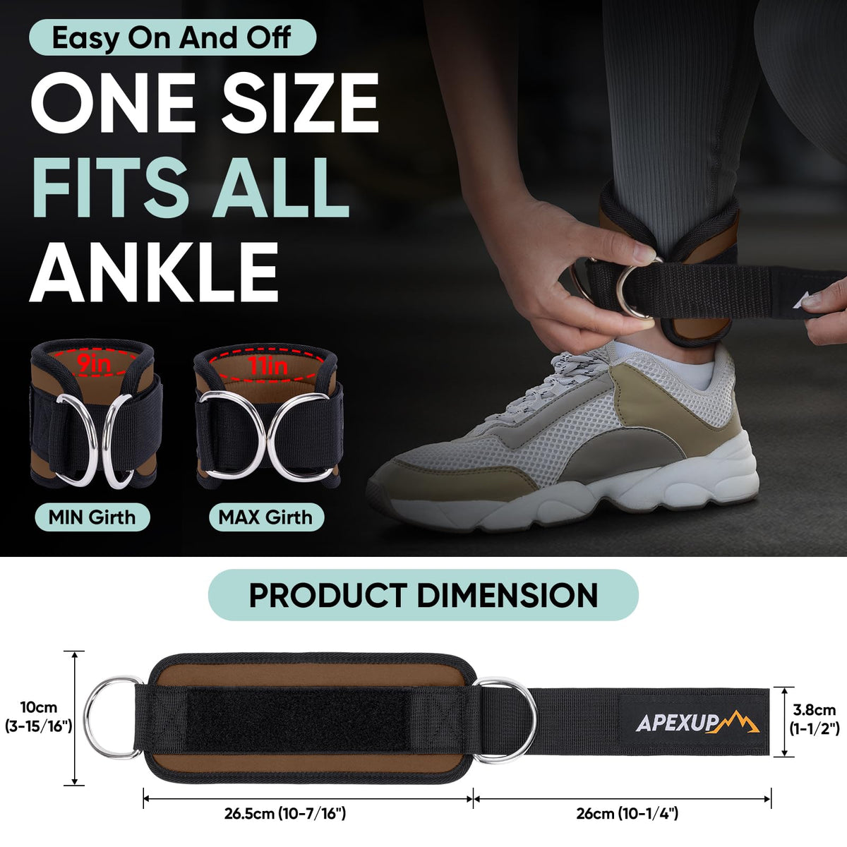 APEXUP Ankle Strap for Cable Machine, Ankle Resistance Bands, Cable Kick Back Straps for Gym, Glute Workouts, Leg Extensions, Adjustable Straps with Neoprene Padding (Pair, Mocha)