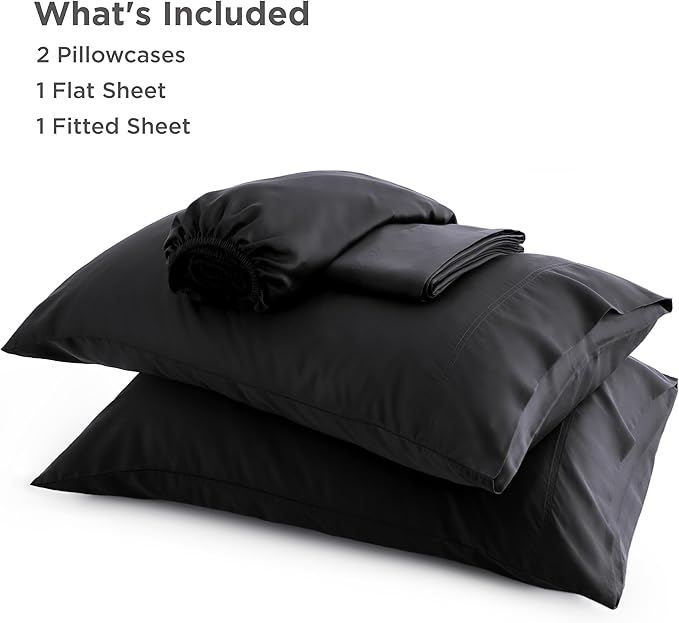 Bedsure California King Sheet Sets, Cooling Sheets for Hot Sleepers, Rayon Derived from Bamboo, Breathable & Soft, Deep Pocket Up to 16 Inches, Hotel Luxury Silky Bedding, Black