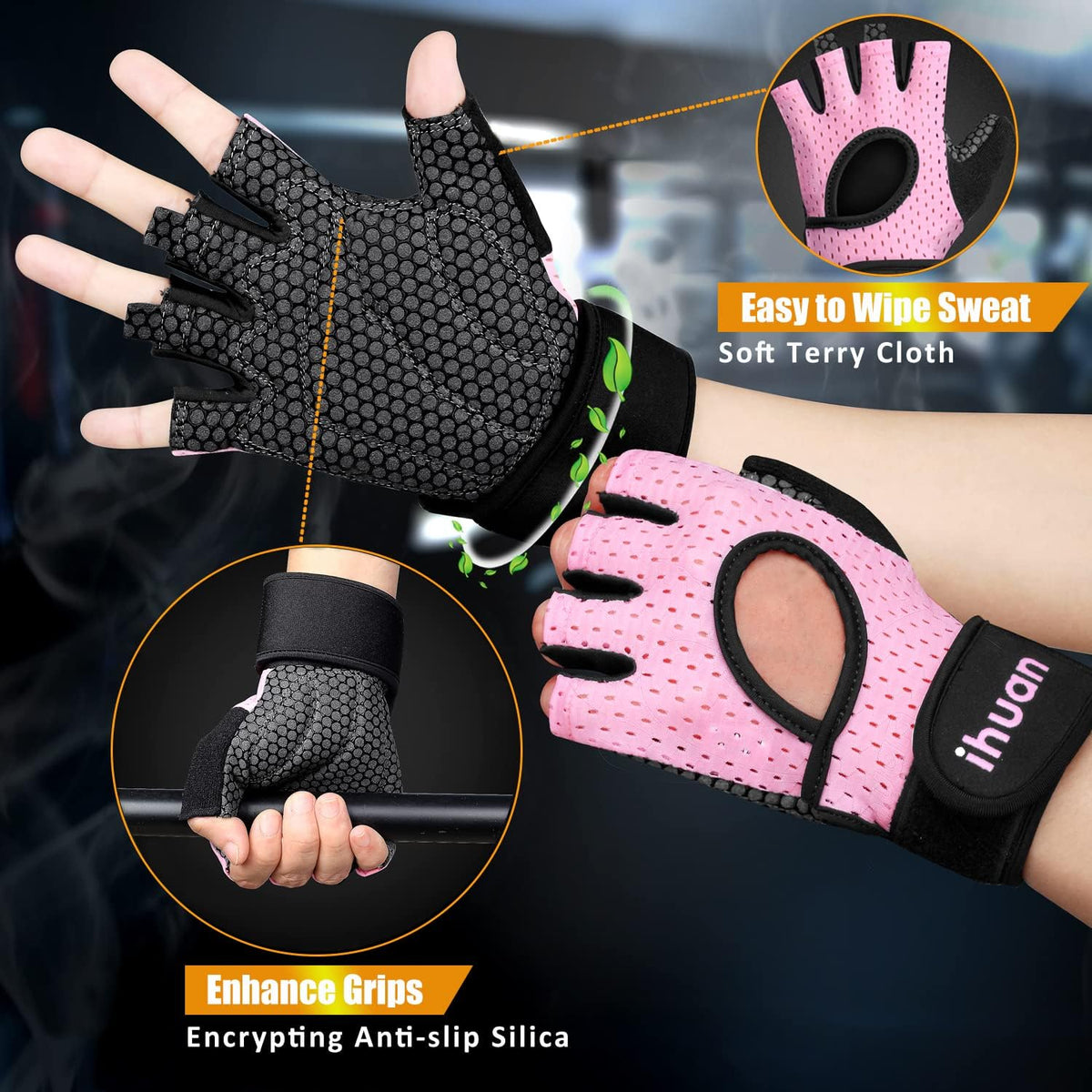 ihuan Breathable Weight Lifting Gloves: Fingerless Workout Gym | Wrist Support | Enhance Palm Protection | Extra Grip for Fitness| Training | Rowing | Pull-ups