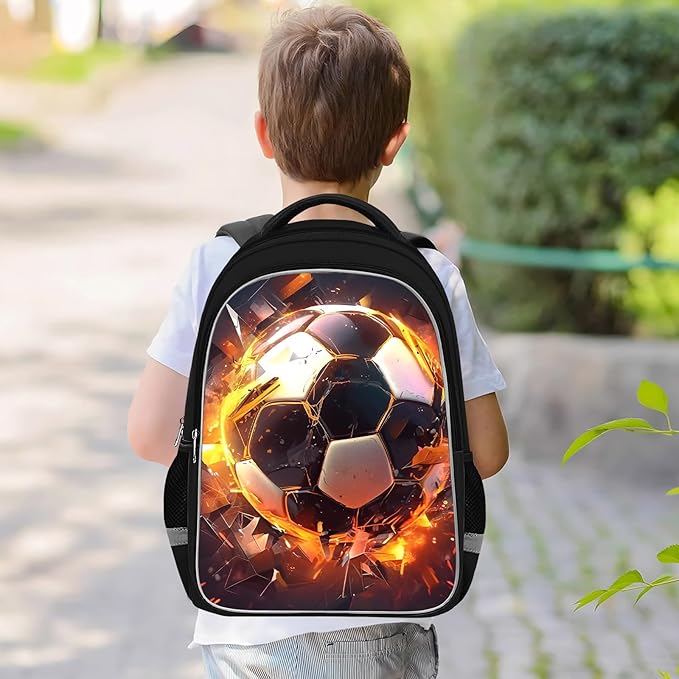 School Backpack for Boys - Soccer Boys Backpack for Kids Children Teens Elementary Middle School - Students Bag for Ages 6-18,17″Bookbag Multifunctional Large Capacity