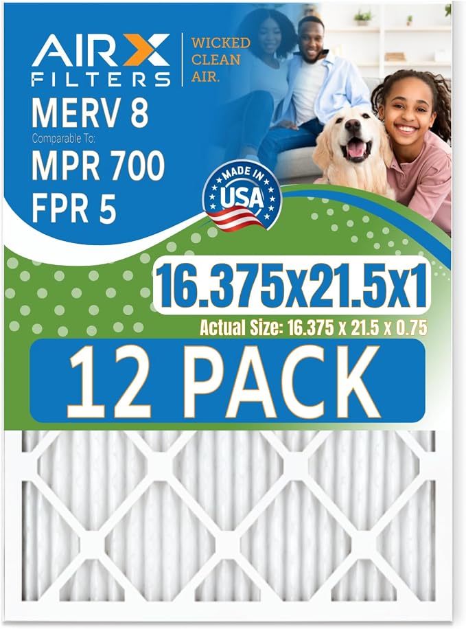 16.375x21.5x1 Air Filter MERV 8 Rating, 12 Pack of Furnace Filters Comparable