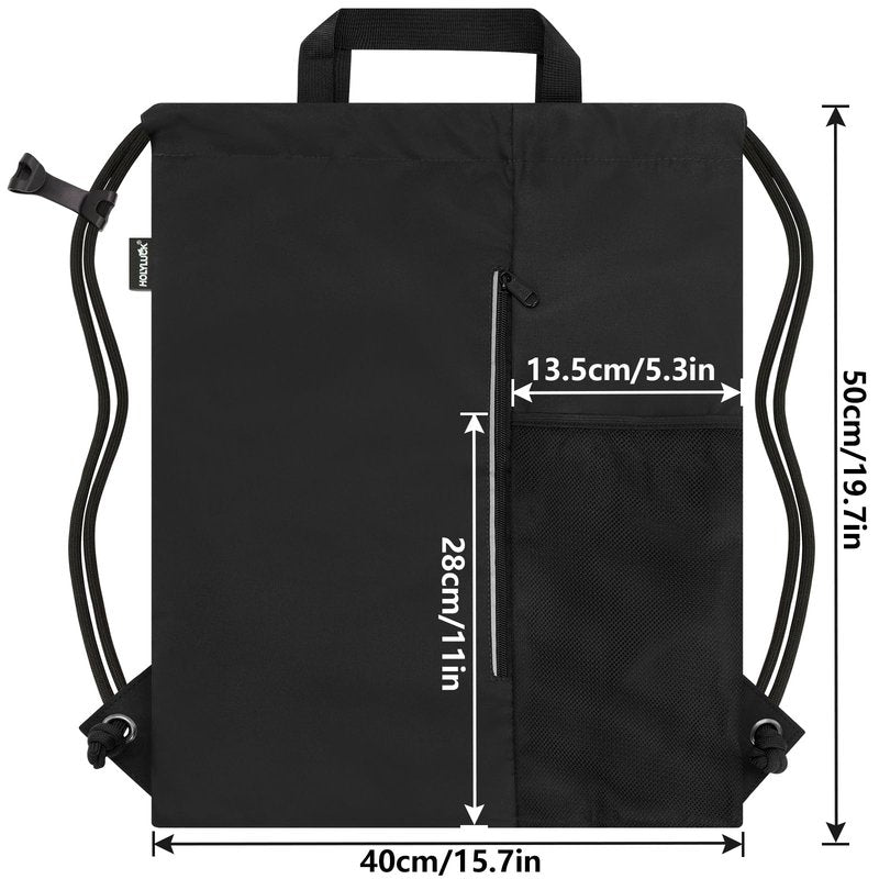 HOLYLUCK Men & Women Outdoor Sport Gym Sack Waterproof Drawstring Backpack Bag (Drawstring With Side Mesh Pocket, Black)