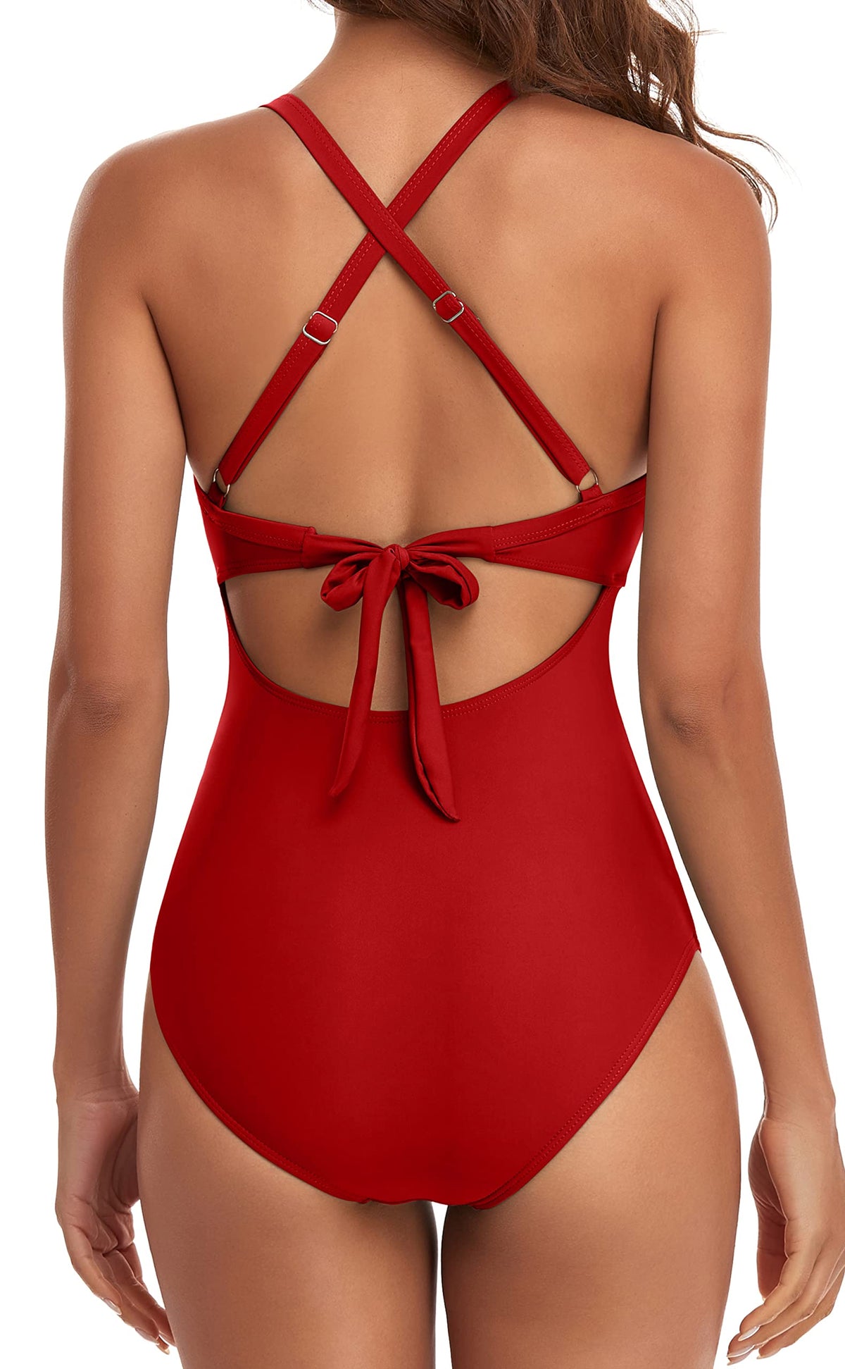 Eomenie Women's One Piece Swimsuits Tummy Control Cutout High Waisted Bathing Suit Wrap Tie Back 1 Piece Swimsuit Red