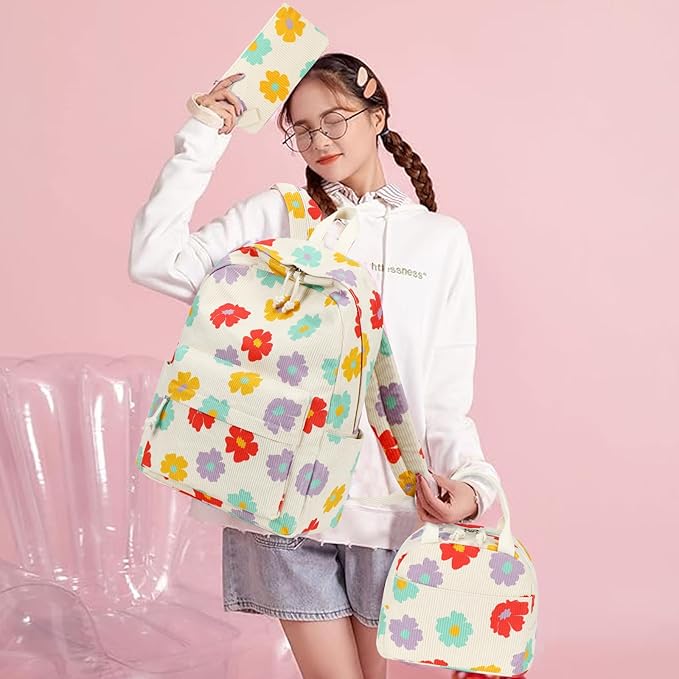Bluboon School Backpack Set Girls Womens Laptop Bookbag Casual Daypack Fits 15 inch Laptop with Lunch Tote Bag and Pencil Bag