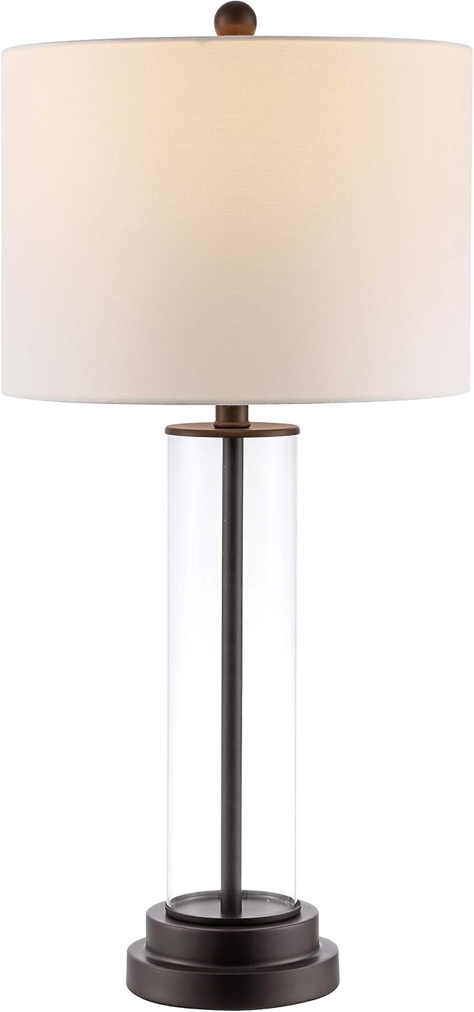SAFAVIEH Lighting Collection Cassian Modern Contemporary Farmhouse Clear Glass 26-inch Bedroom Living Room Home Office Desk Nightstand Table Lamp (LED Bulb Included)