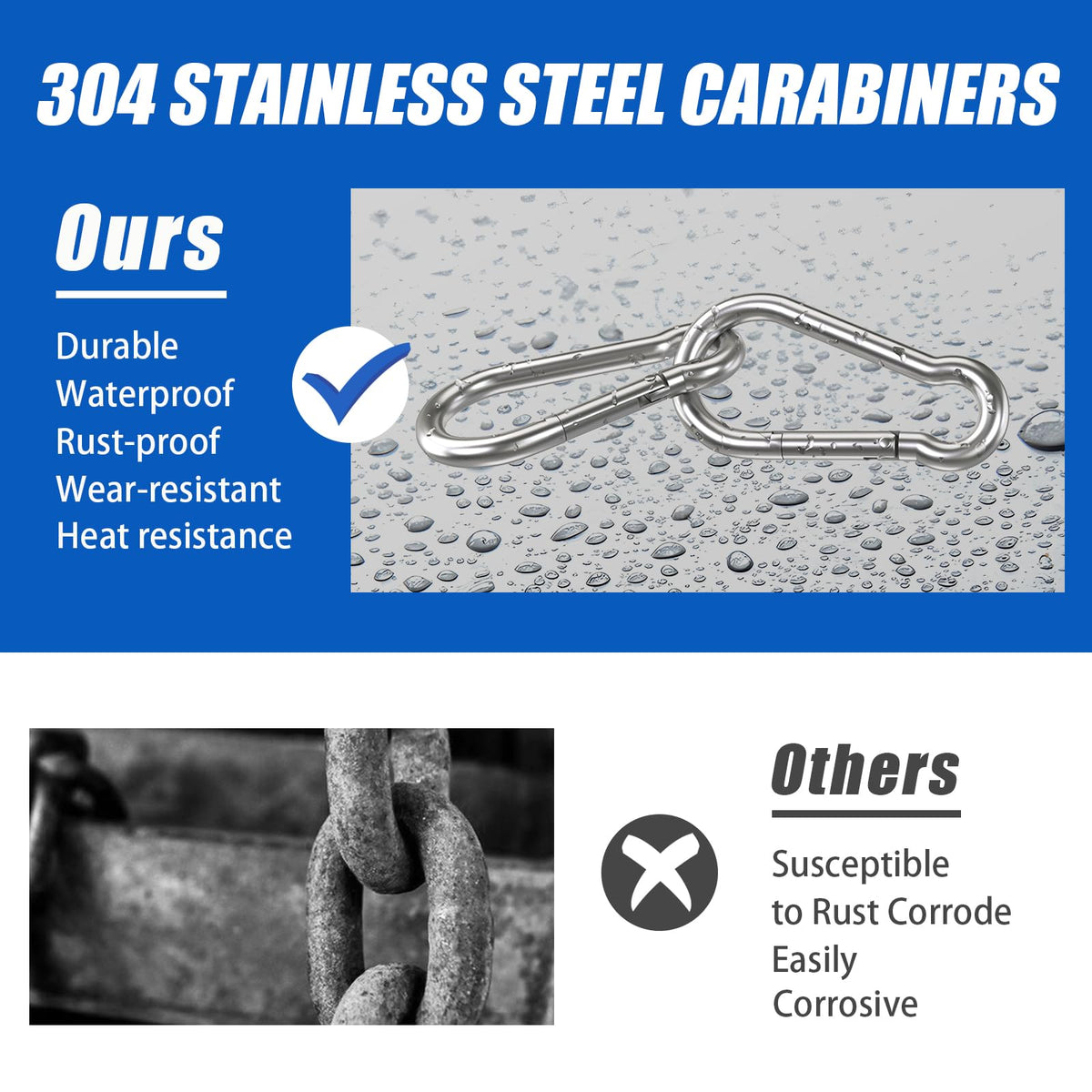 Carabiner Clip Hooks, 15pcs 3.15 inch Carabiners Heavy Duty, 304 Stainless Steel Spring Snap Hook Fits Camping Hiking, Metal Clips for Rope Chain Keys Rings