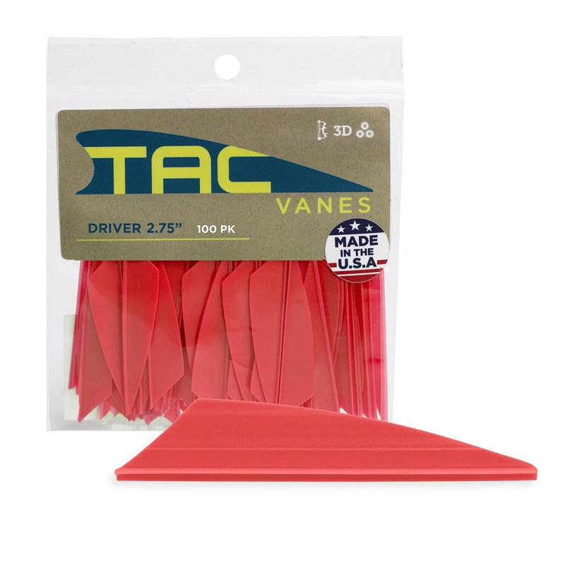 TAC Vanes 2.75" Driver Arrow Vanes | Archery Fletching for Compound & Crossbow | Durable, Lightweight, High Accuracy, Red 100 Pack