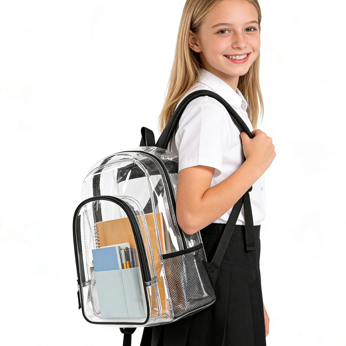 Clear Backpack Heavy Duty PVC School Bookbag for Girls Boys - See Through Transparent Backpack with Reinforced Straps for Work Travel Security Adults