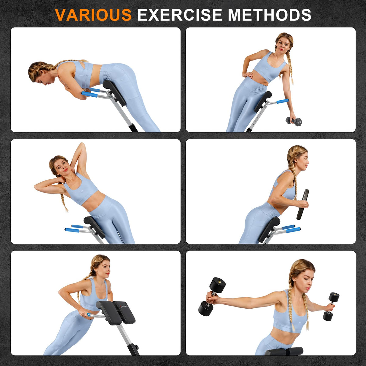 Foldable Back Extension Machine, Roman Chair, Adjustable Ab Back Extension Machine,Core Strength Trainer,Back Exercise Machine for Glute,Ab Workouts,Full All-in-One Body Workout&Home Gym Fitness（Blue）