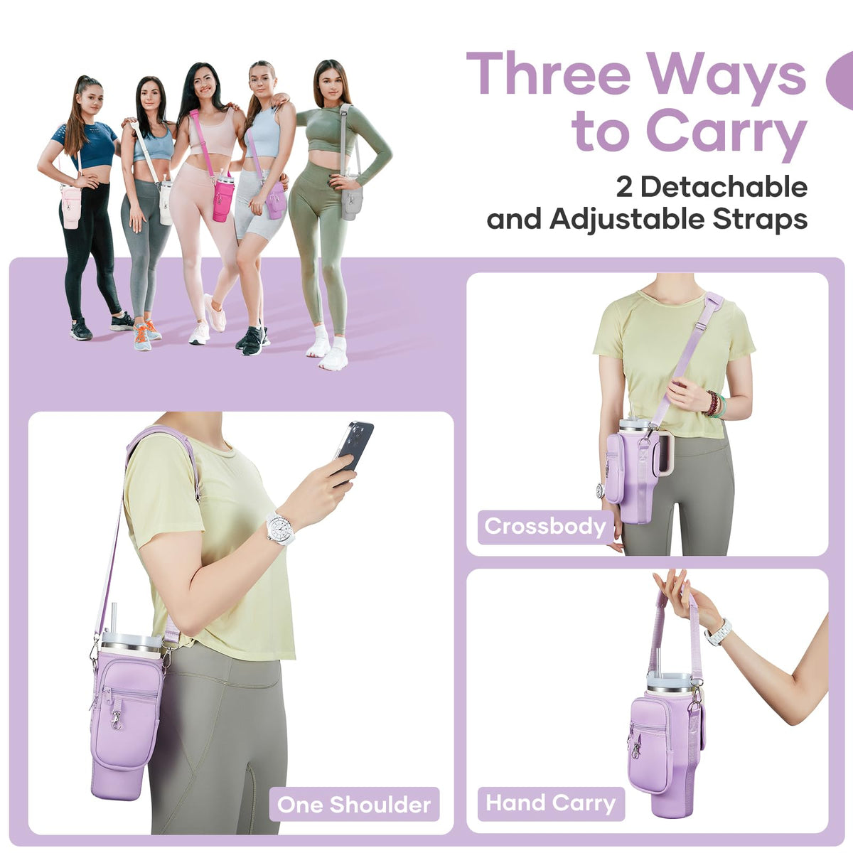 linmaya Water Bottle Carrier Bag for Stanley Cup 40/30oz with Phone Holder Pockets,Neoprene Water Bottle Cross-body Bag with Adjustable Shoulder & Hand Strap Stanley Cup Accessories