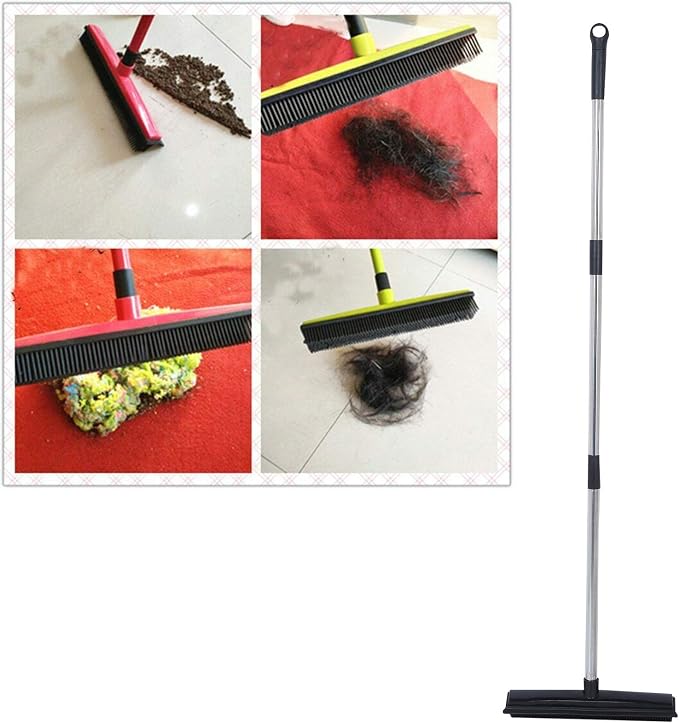 Multifunctional Broom, Telescopic Carpet Rake Rubber Pp 12.6in Brush Easy Wash
