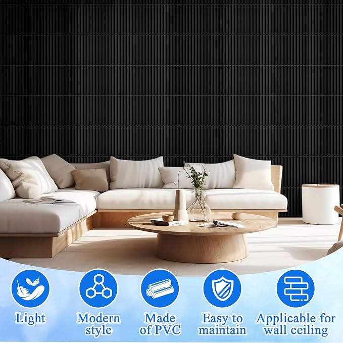 Nuanchu 32 Pcs 3D Slat Wall Panels, Paintable Waterproof Textured Tiles