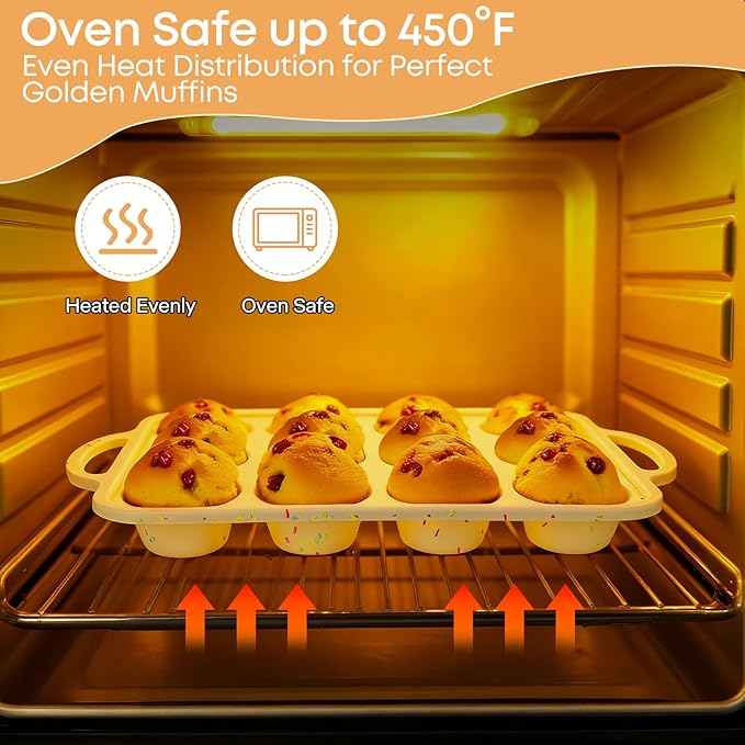 Spmarkt 2-Pack 12-Cup Silicone Cupcake Pan, Nonstick Flexible Muffin Pan, Dishwasher Safe Muffin Tray with Handles, Seamless Silicone Muffin Tin for Baking Egg Bites & Cupcakes