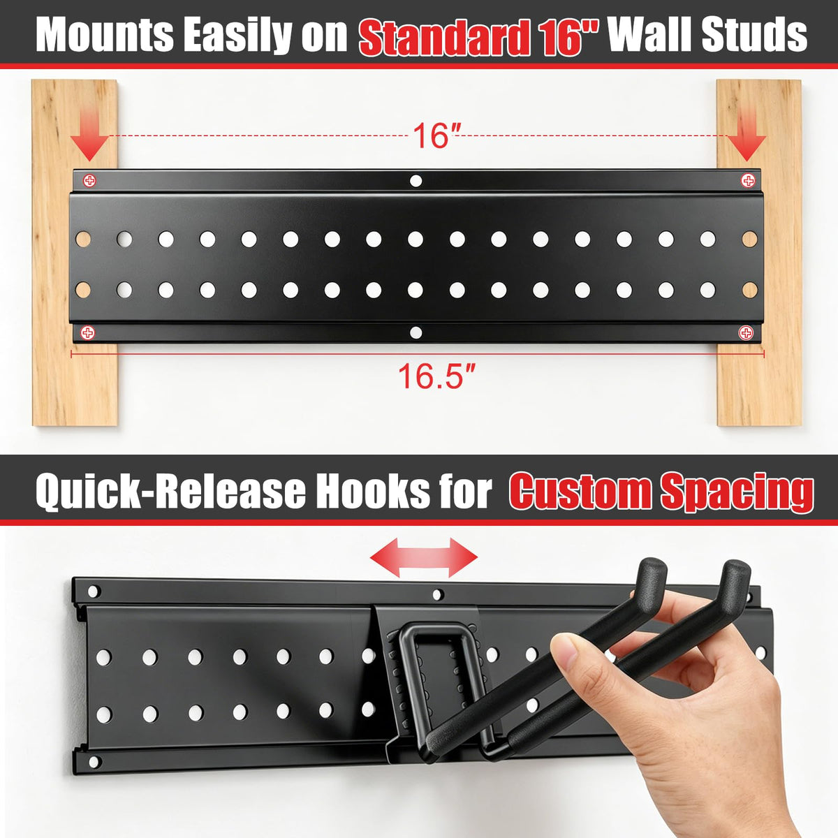 ZICANYCO Garage Tool Organizer Wall Mount 49.5 inches with 10 Adjustable Heavy-Duty Hooks, Garage Organization, Garden Tool Storage Rack, Yard, and Shed, Holds Up to 400 lbs