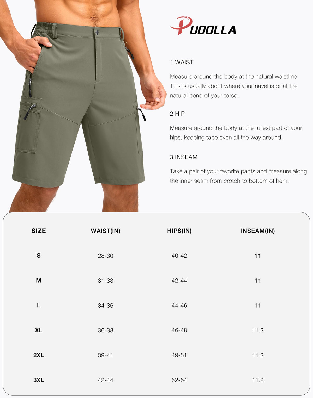 Pudolla Men's Hiking Shorts 11" Lightweight Cargo Work Shorts for Men Summer Travel Golf Casual Outdoor with 5 Pockets(Deep Grey X-Large)
