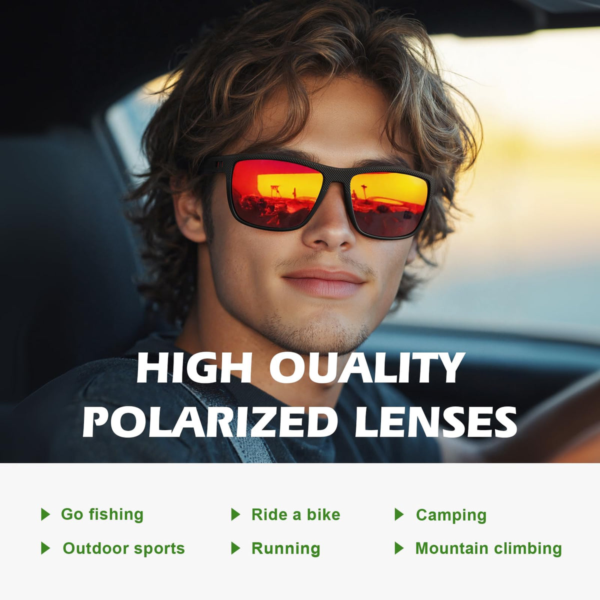 Fanshen Square Polarized Sunglasses for Men, 3 Pack Lightweight UV Protection Sun Glasses for Driving Fishing Golf (Black/Green/Red)