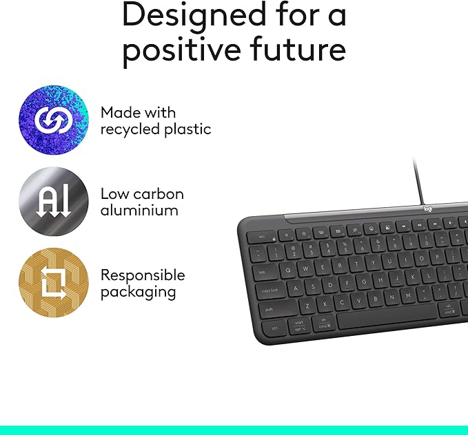 Logitech Signature Slim Wired K620 for Business, Full-Size Keyboard, USB-C Plug-and-Play, Laptop-Style, Scissor Keys, Windows/Mac/Chrome/PC/laptops - Graphite