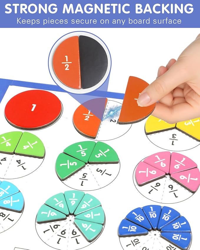 Magnetic Fraction Demonstration Book, Magnetic Fraction Tiles & Circles Educational Puzzle Set, Montessori Fraction Book for Kids, Math Manipulatives for Elementary School