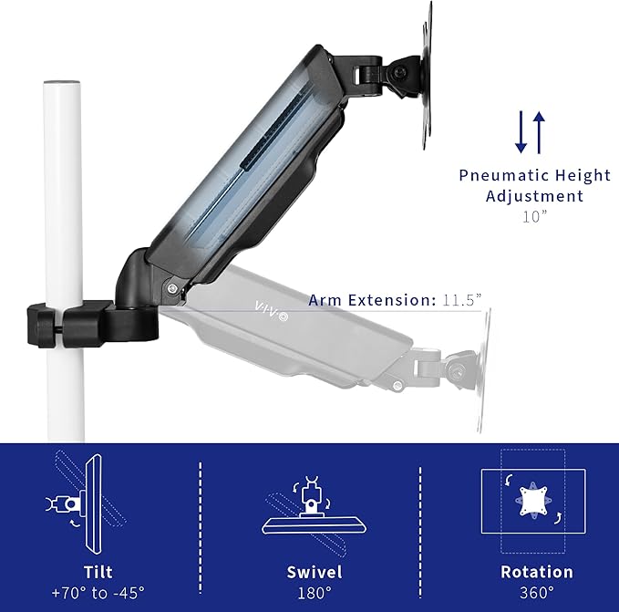 VIVO Universal Full Motion Pneumatic Pole Mount Arm for 17 to 32 inch Monitor Screen, 75mm and 100mm VESA Plate, Black, MOUNT-POLE05A