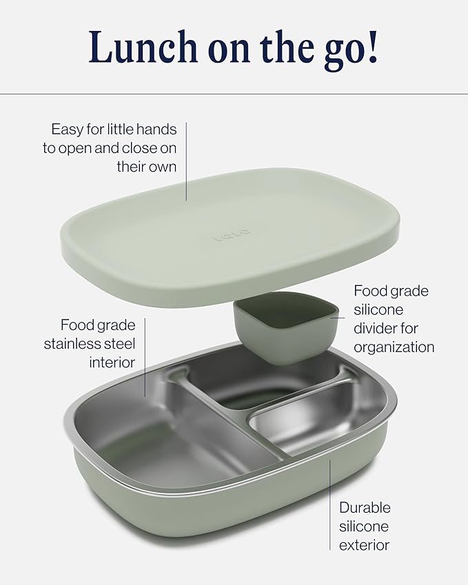 Lalo Bento Box, Non-toxic Stainless Steel and Silicone, Dishwasher Safe