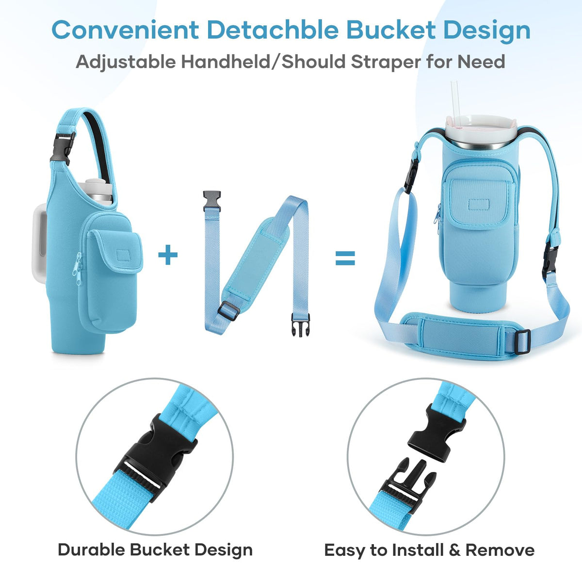 Bufilea Carrier Bag with Phone Holder Pockets for Stanley 40/30oz Tumbler with Handle, Insulated Neoprene Crossbody Bag Cup Holder w/Shoulder & Handheld Straps Fits Stanley Cup Accessories