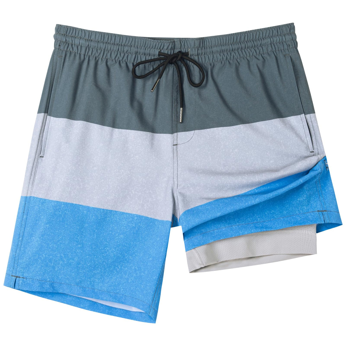 SURF CUZ Mens Swim Trunks with Compression Liner Quick Dry Swim Shorts 7" Swimming Trunks Stretch Zipper Pockets,Glacier Stripes,S