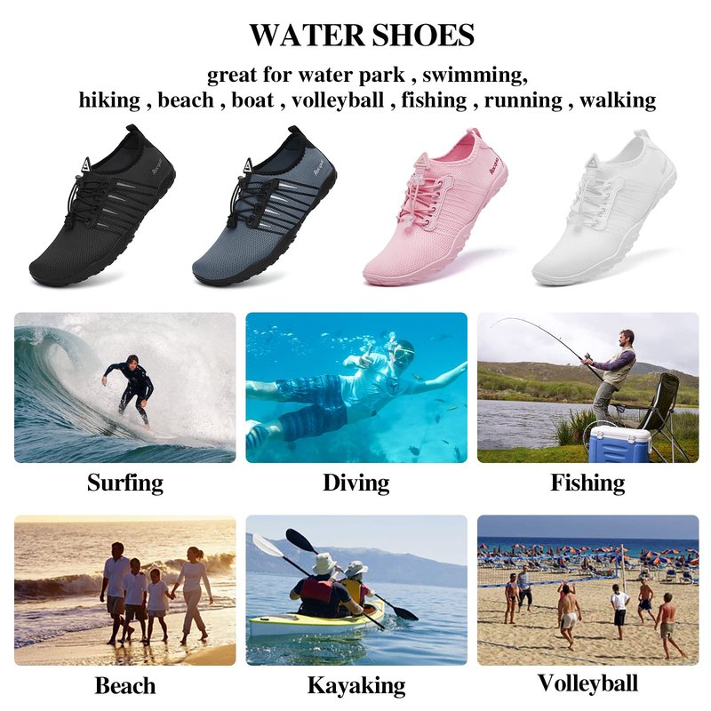 Racqua Pool Shoes Quick Dry Barefoot Water Aqua Sport Beach Swim Surf Diving for Men Women Black 9 Women/8 Men