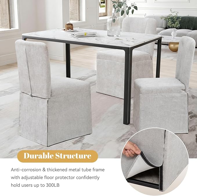 Kitchen Table Chairs Set of 4, Linen Upholstered Dining Chairs with Metal Frame, Modern Dining Room Chairs for Kitchen, Grey