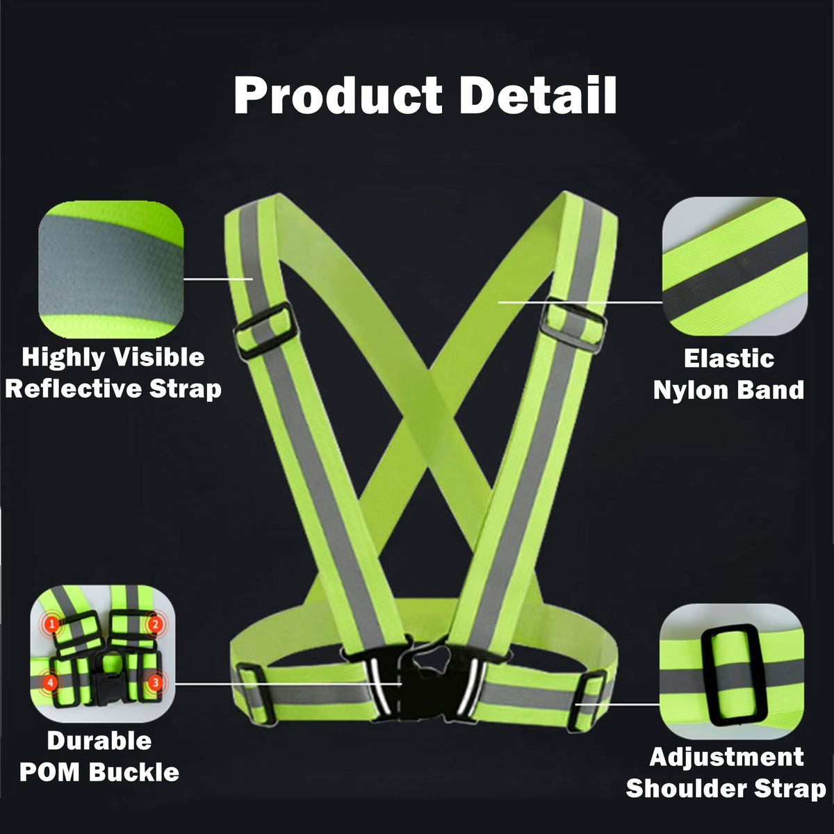 YUNLOVXEE Reflective Strap Safety Vest Gear - 2-10 Pack Adjustable High Visible Reflective Running Gear for Women Men Night (Green x10)